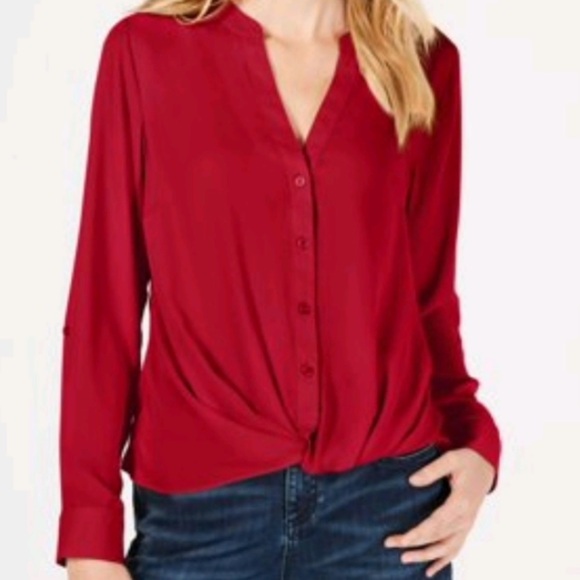 NWT INC International Concepts - Red Twist Front Blouse - 1X - Picture 1 of 7